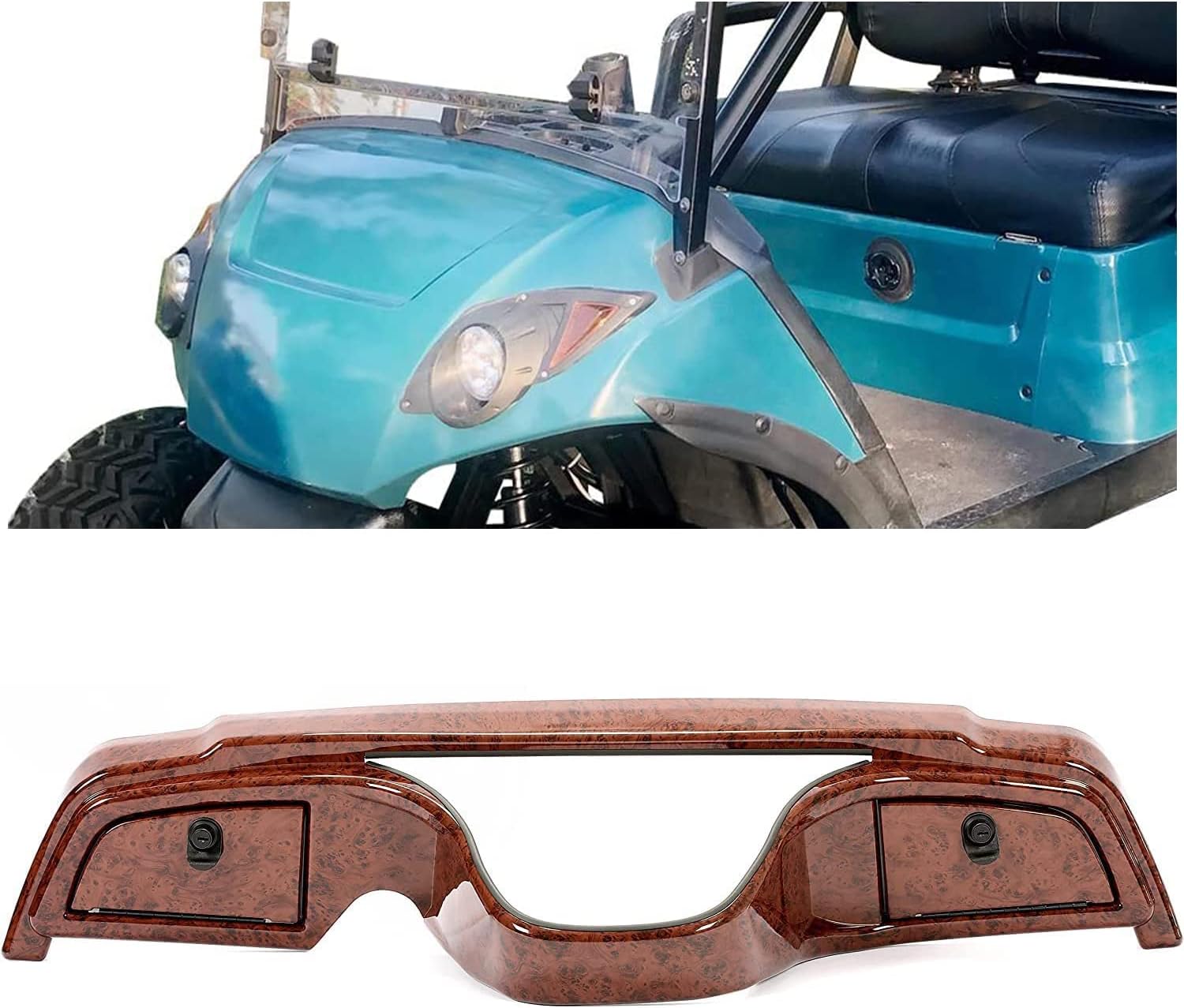 HECASA Golf Cart Dash Kit Compatible with 2007-2016 Yamaha Drive & G29 Gas or Electric Dash Board Cover Assembly W/Locking Doors (Wood Grain)