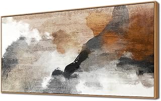 Framed Wall Art Abstract Earthy Tones 40" L x 20" W, Muted Brown and Grey Canvas Painting Textured Landscape - Inspired Artwork Organic Shapes Prints Rustic Wall Decor for Living Room Bedroom