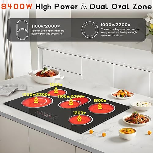 Miniatura 3 de Estufa eléctrica de 30 pulgadas, 5 quemadores, estufa eléctrica de 8400 W de 30 pulgadas, estufa de cerámica integrada con control táctil,