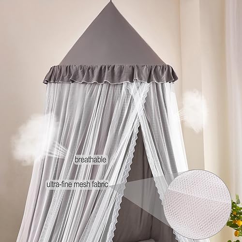 Vista 23 de Kertnic Toldo de cama grande de 31.5 pulgadas para niñas, toldo de princesa con volantes de ensueño de doble capa, tienda de campaña colgante