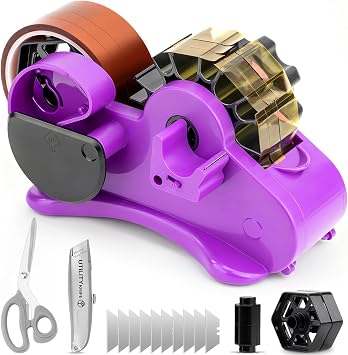 THINKLEARN Heat Tape Dispenser, 1'' & 3'' Core | Multi-Roll Pre-Cut Sublimation Tape Dispenser for Crafting, Tape Dispenser with Scissors and Utility Knife, Purple