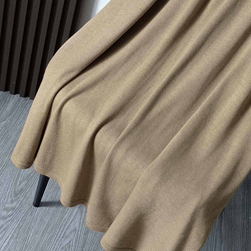 Röcke Damen,Damen-Midirock Hellbraun Elastischer, Gestrickter Faltenrock Mit Hoher Taille Und Tasche, A-Linie, Schaukel, Gerüscht, Lässig, Herbst, Winter, Lange Röcke Für Mädchen, Damen