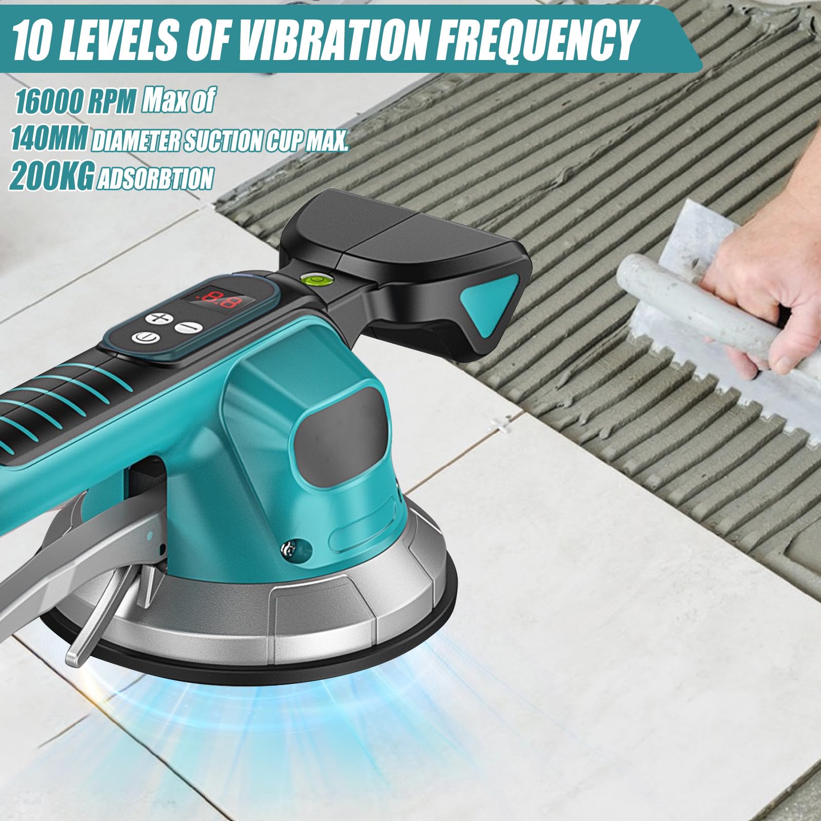 Macchina vibrante per piastrelle Makita 18 V, Vibratori per Piastrelle a Batteria da Parete Posa con 10 ingranaggi regolabili, assorbimento 200 kg, display digitale(Batteria Non Inclusa)