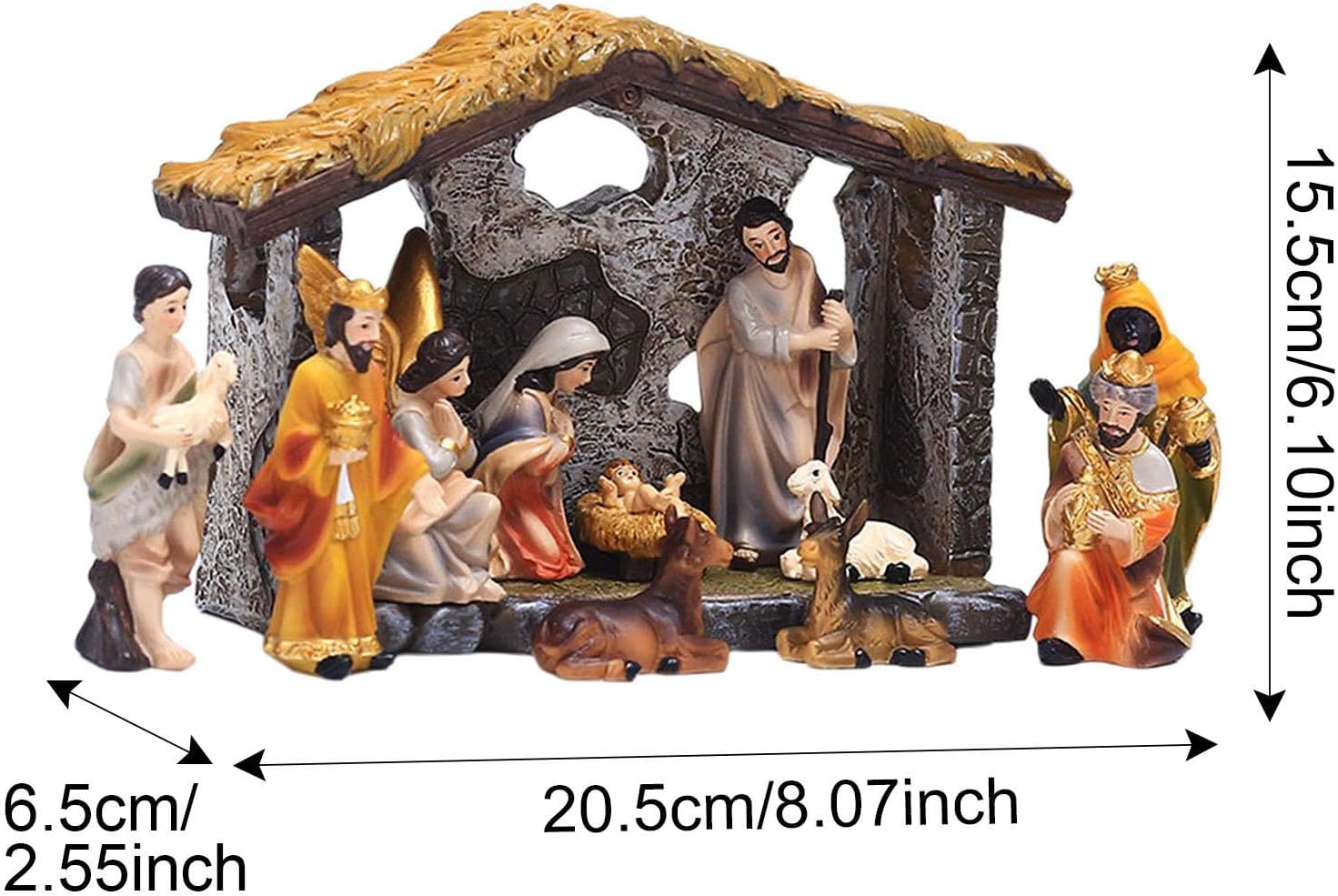 11Pcs Resin Nativity Figurines Set Christmas Ornaments Gifts Xmas Tabletop Scenes Figures Set Collectibles Countertop Statue Miniatures, C