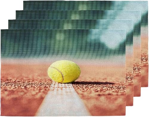 Juego de 4 manteles individuales divertidos para decoración de tenis, lavables, impermeables, para fiestas, hogar, comedor, 18 x 12 pulgadas