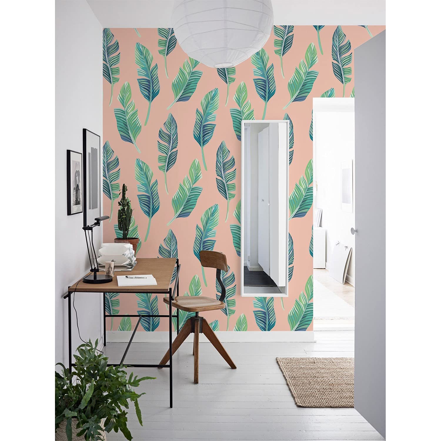 Papier peint feuilles de pêche tropicale Coloray 416x254cm meuble salon cuisine