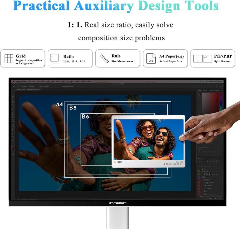 INNOCN 27" 4K 120Hz HDR500 USB-C 90W Monitor for MacBook/Mac mini - CB27U1 | IPS, Integrated Mac-View Mode, USB C 90W, DeltaE＜1 for Editing, 500nits Brightness, DP1.4, HDMI 2.1, Pivot Stand image 5