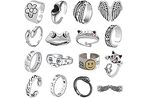 A Bewitching Ensemble of 16 Silver-Plated Frog Rings: An Enchanting Adornment for Every Finger