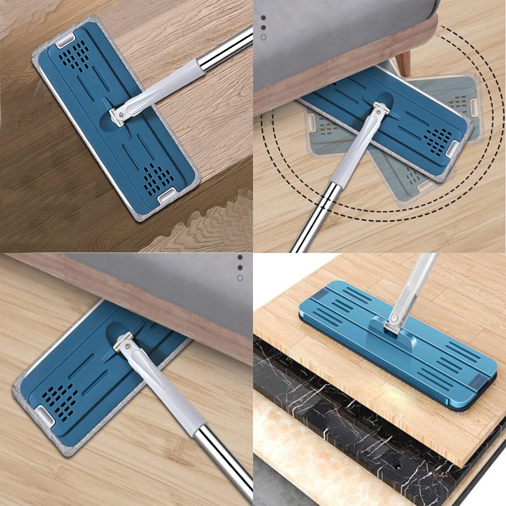 U/D Set di Mocio Piatto e Secchio con Sistema di Pulizia Autopulente, Mocio per Pavimenti con 2 Pezzi Riutilizzabili Secchio in Microfibra con Manico Regolabile in Acciaio Inossidabile da 125cm