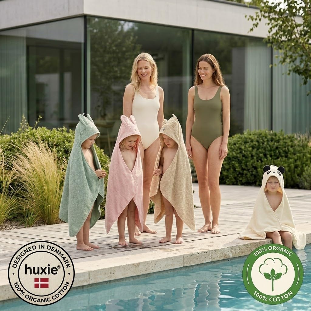 Baby Hooded Towel – Organic Cotton Baby Bath Towels, 32" x 32" Super-Soft and Absorbent Baby Towels for Newborn 2-Pack (Rabbit Blush/Bear Fog)