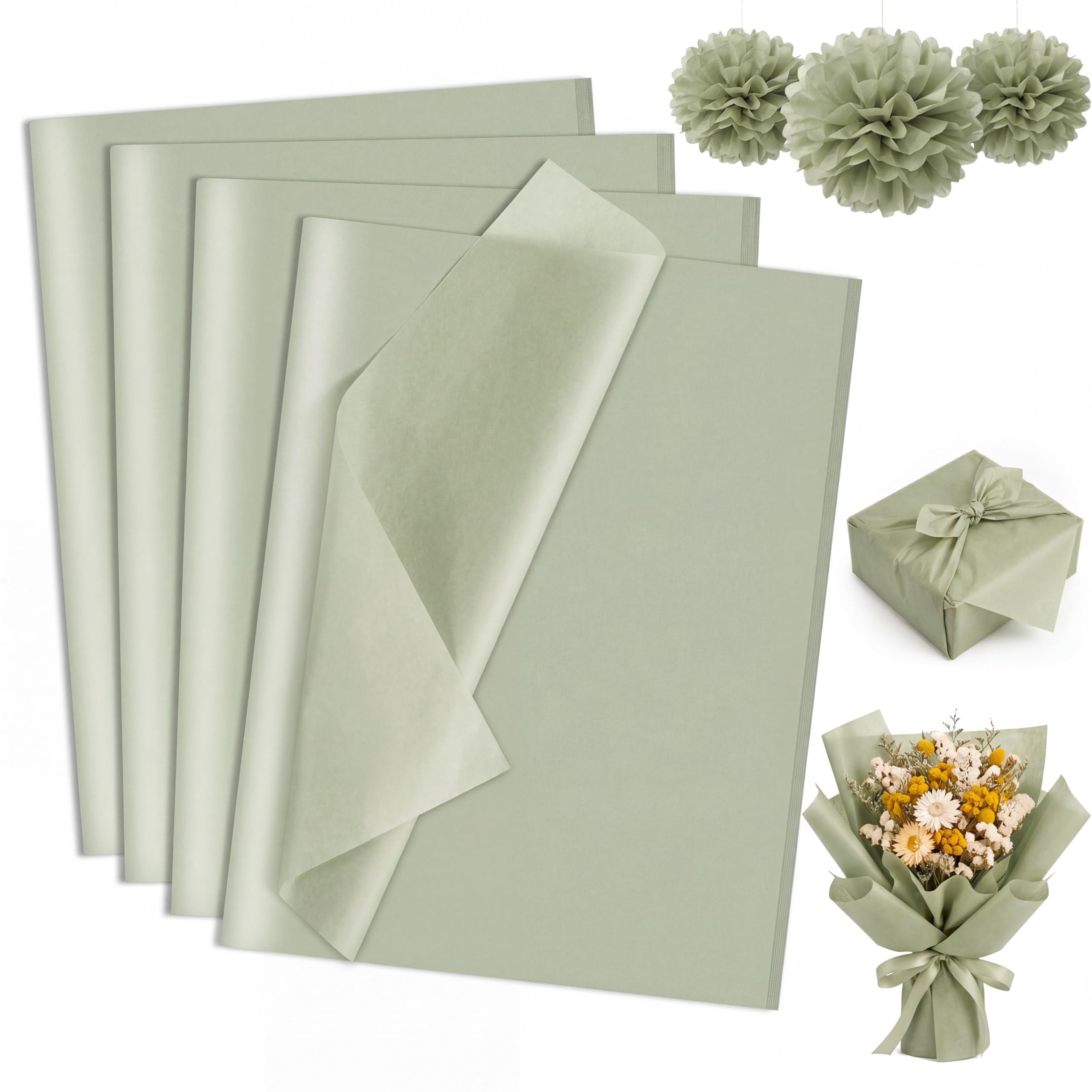 woric 160 Sheets Sage Green Tissue Paper for Gift Bags 20 X 14 Inches