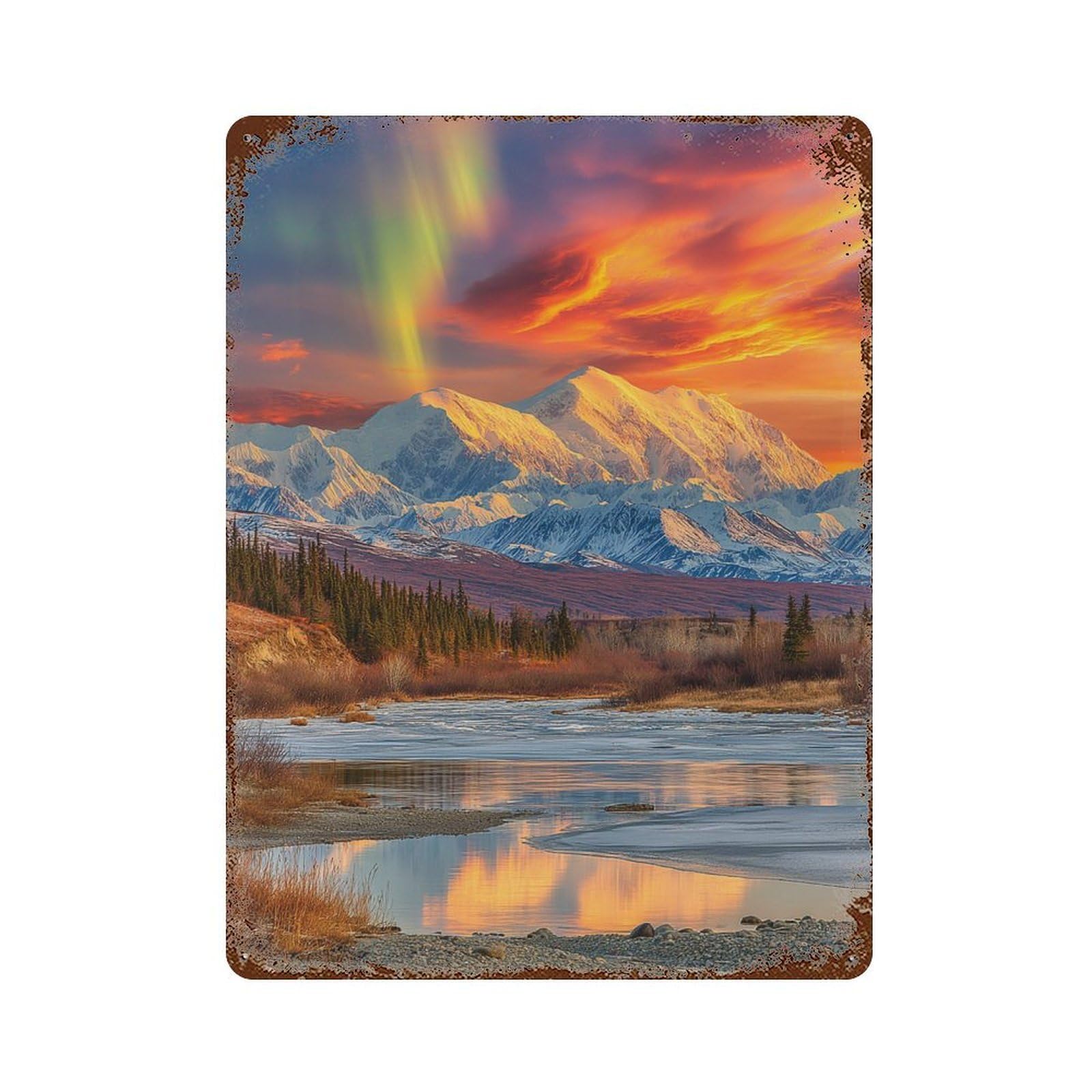 Vintage Rust Metal Sign Alaska's Majestic Wilderness 15.7"x11.8", Retro Wall Decor for Patio, Garden Room And Bar Decor