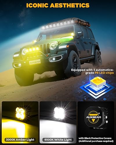 Miniatura 4 de Auxbeam X-PRO Series LED Pods Spot Flood Combo Reflector, 3 pulgadas, 80 W, 9600 LM, barra de luz todoterreno lejana y ancha, cubiertas