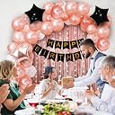 Party Propz Rose Gold Birthday Decoration Kit - Set of 69 Pcs With Confetti Rubber Balloons, Black Banner (Cardstock) - Decoration for Wife gallery image