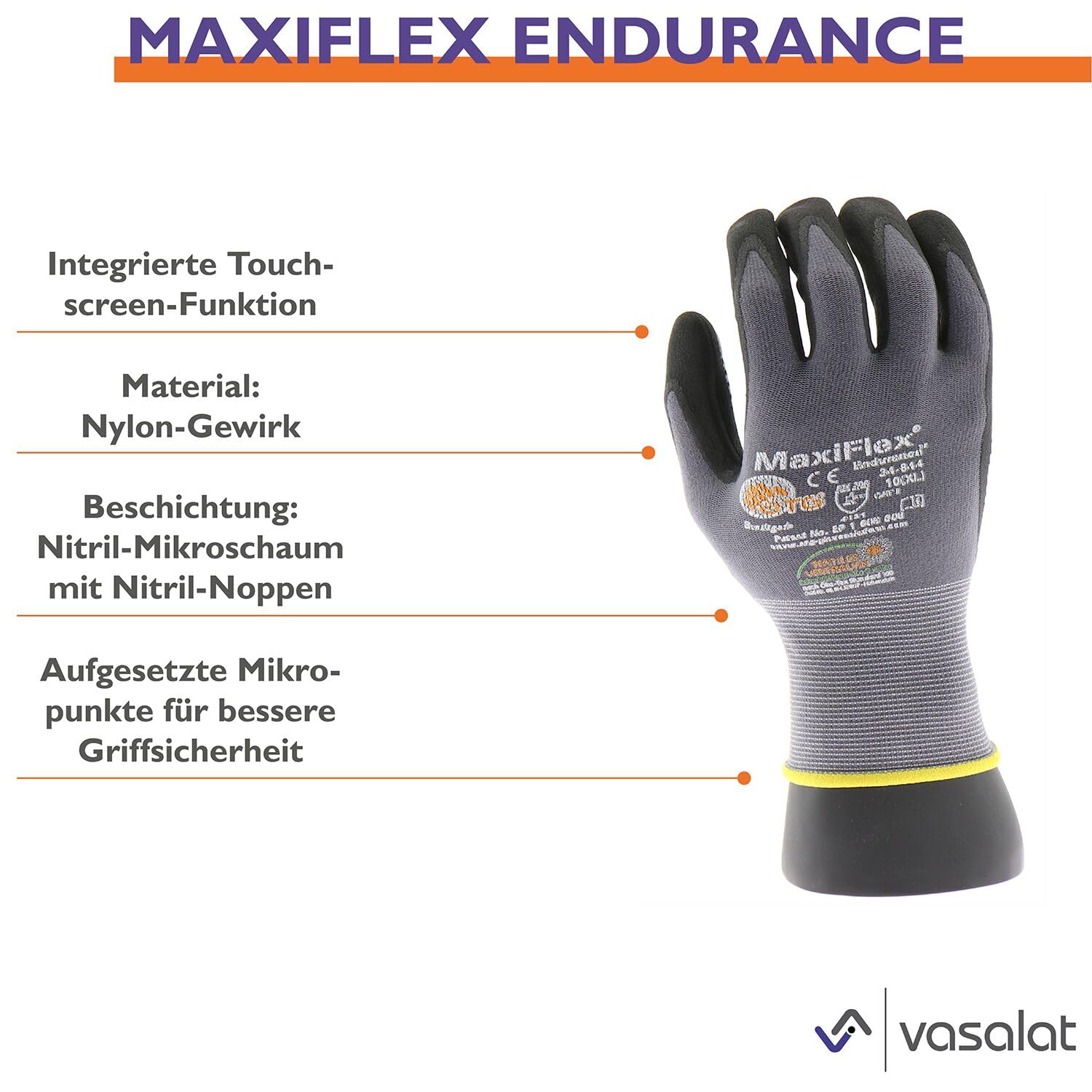 ATG Maxiflex Handschuhe Gr. 11 Endurance 10 Paar - Arbeitshandschuhe mit Noppen für Herren und Damen - Montagehandschuhe mit bestem Grip