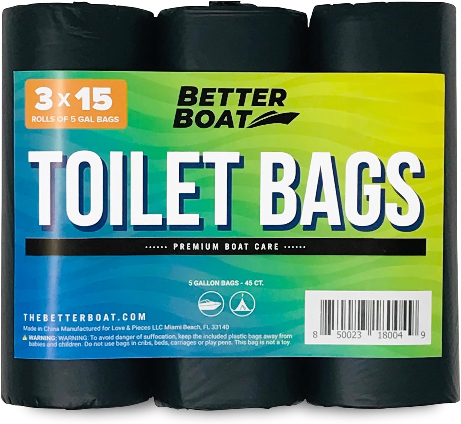 45 Portable Toilet Bags, Plant Based 8 Gallon for 5 Gallon Buckets Human Waste Bags for Camping, Boating, Car & Travel, Fits Bucket Seat, Outdoor Use
