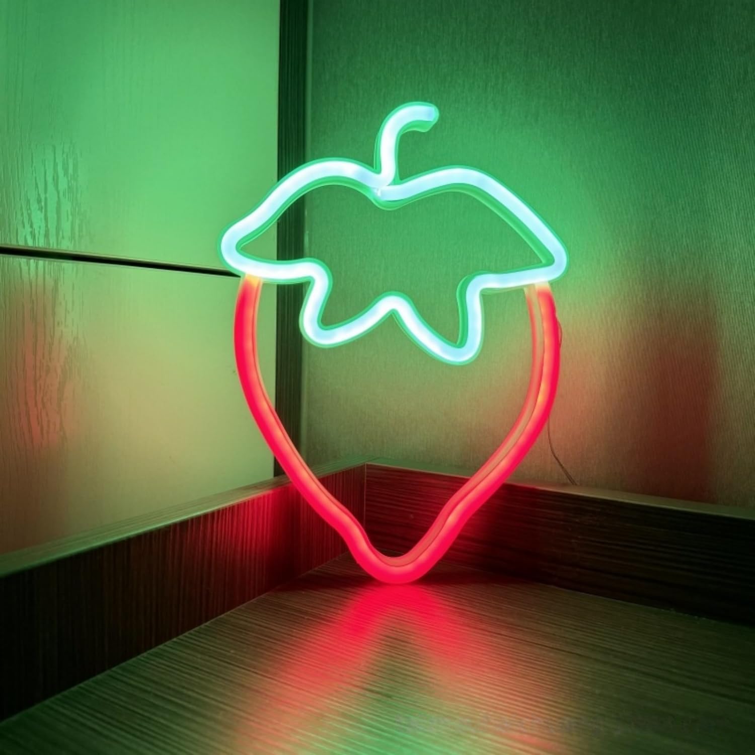 LED Neon Signs Assortment - Strawberry, Cat Paw, Coffee Cup, Whale Shapes, Indoor Outdoor Decor for Party, Christmas Valentine's Day Bedroom Ambience(Red Strawberry)
