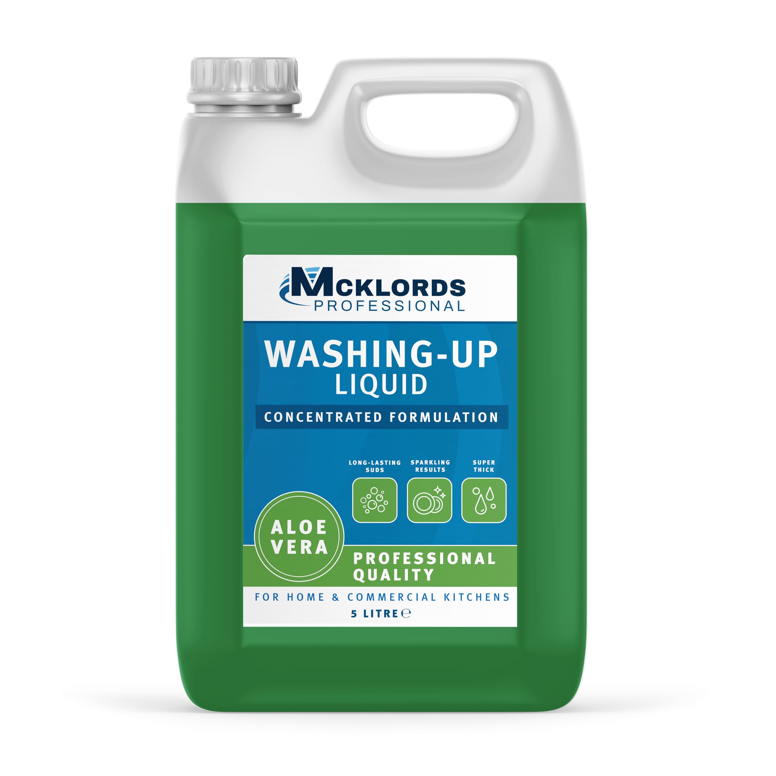 McKLords Professional Aloe Vera Washing Up Liquid 5L - Concentrated Formula for Sparkling Clean Dishes - Hygienically Cleans & Cuts Through Grease - Ideal for Home, Kitchen & Commercial Use