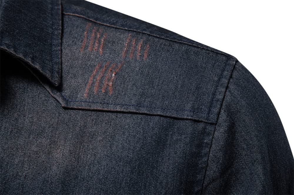 Camisa vaquera de algodón para hombre, talla grande, 5XL, de manga larga, estilo vaquero, casual, ajustada, con botones, con dos bolsillos