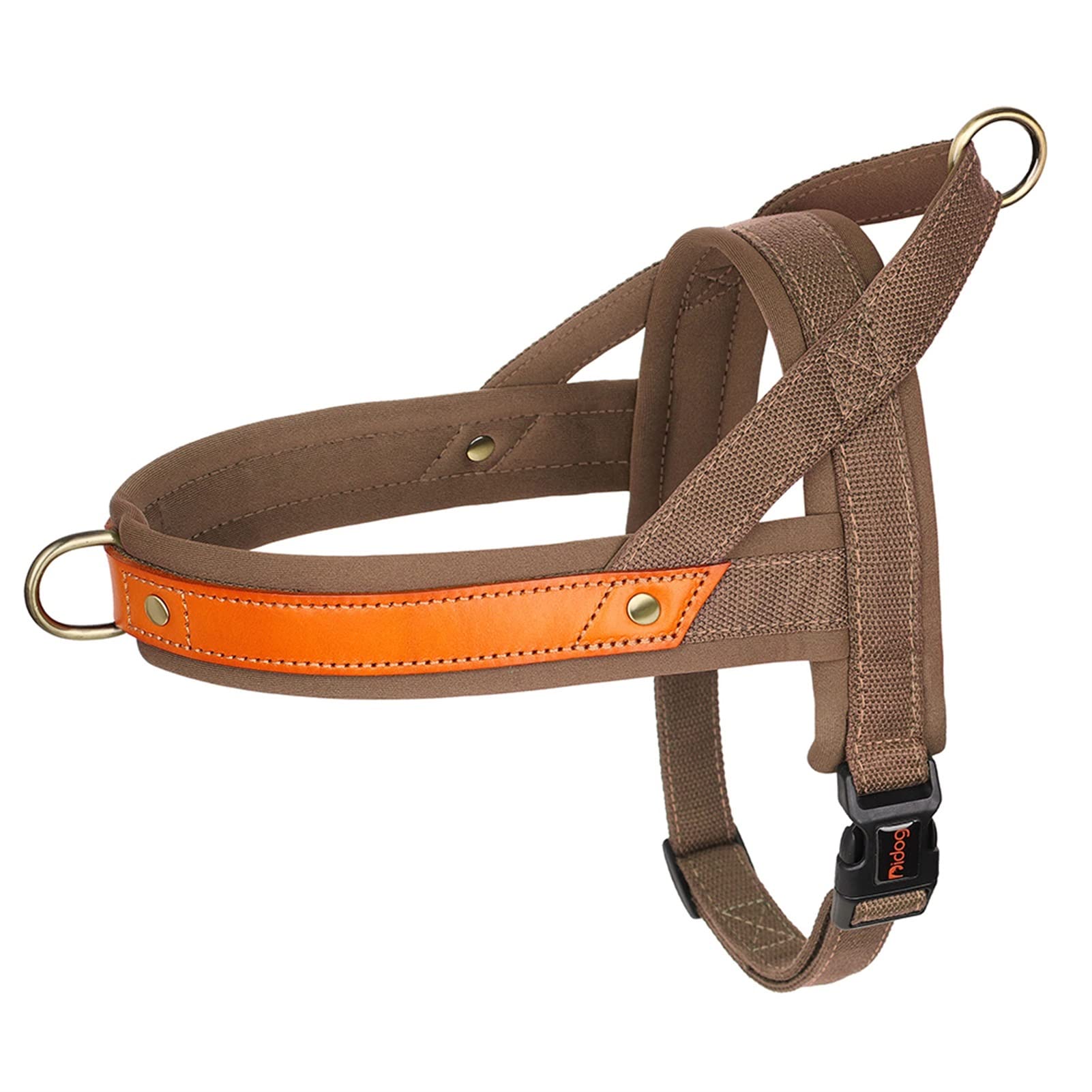 REYNEM Nylon Dog Collar Harness Leash Set No Pull Leather Puppy Dog Harness Pet Vest Strap For Small Medium Large Dogs French Bulldog (Color : Brown Harness, Size : L)