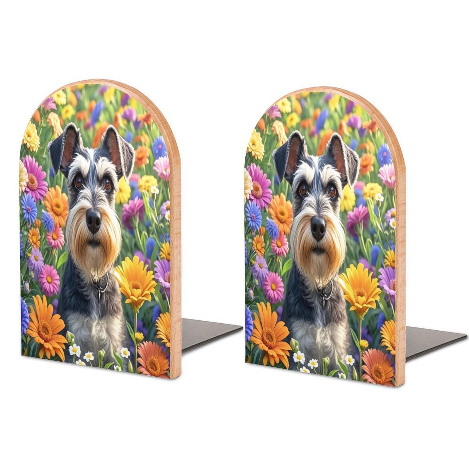 Schnauzer Bookend Non-Skid Wooden Bookends for Shelves Heavy Duty Wood Book Ends Decorative Book Stopper Book Stand Non-Slip Book Organizer for Home Office Library