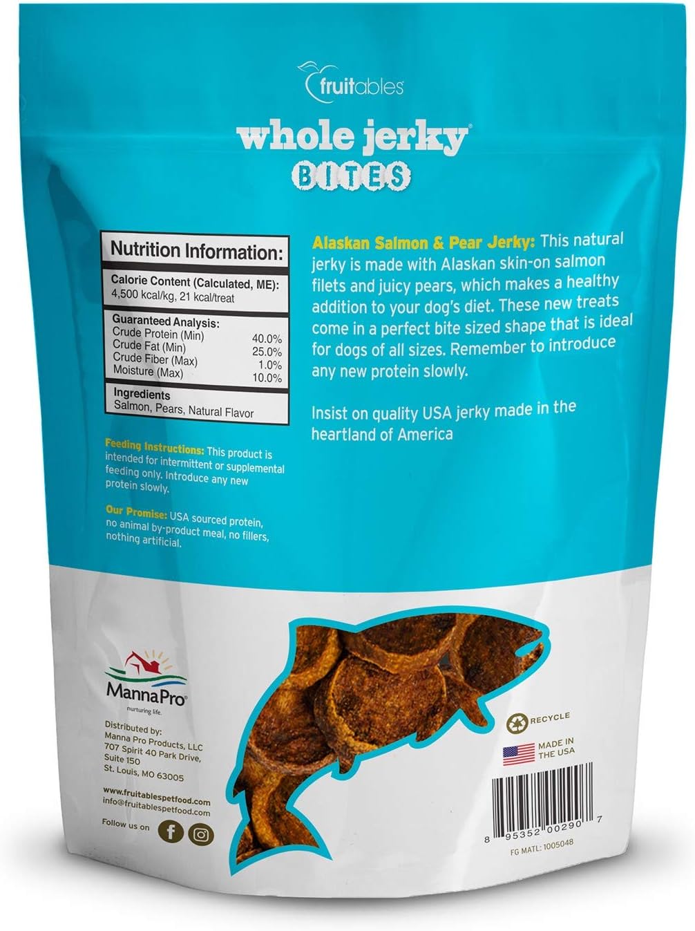 Fruitables Whole Jerky Bites Alaskan Salmon and Pear Natural Bite Sized Dog Treats 5 Ounces, Pack of 3