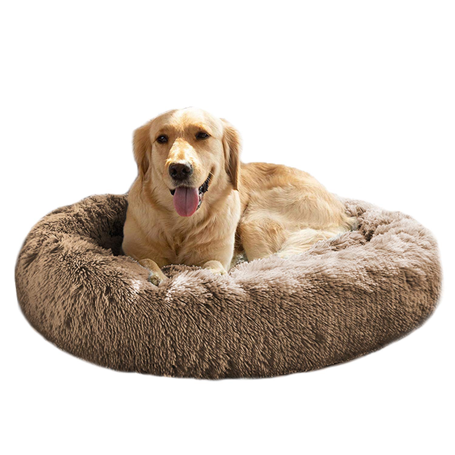 Mirkoo Dog Beds, Calming Dog Bed for Medium Dogs, Fluffy Faux Fur Donut Cuddler, Anti-Anxiety Round Beds