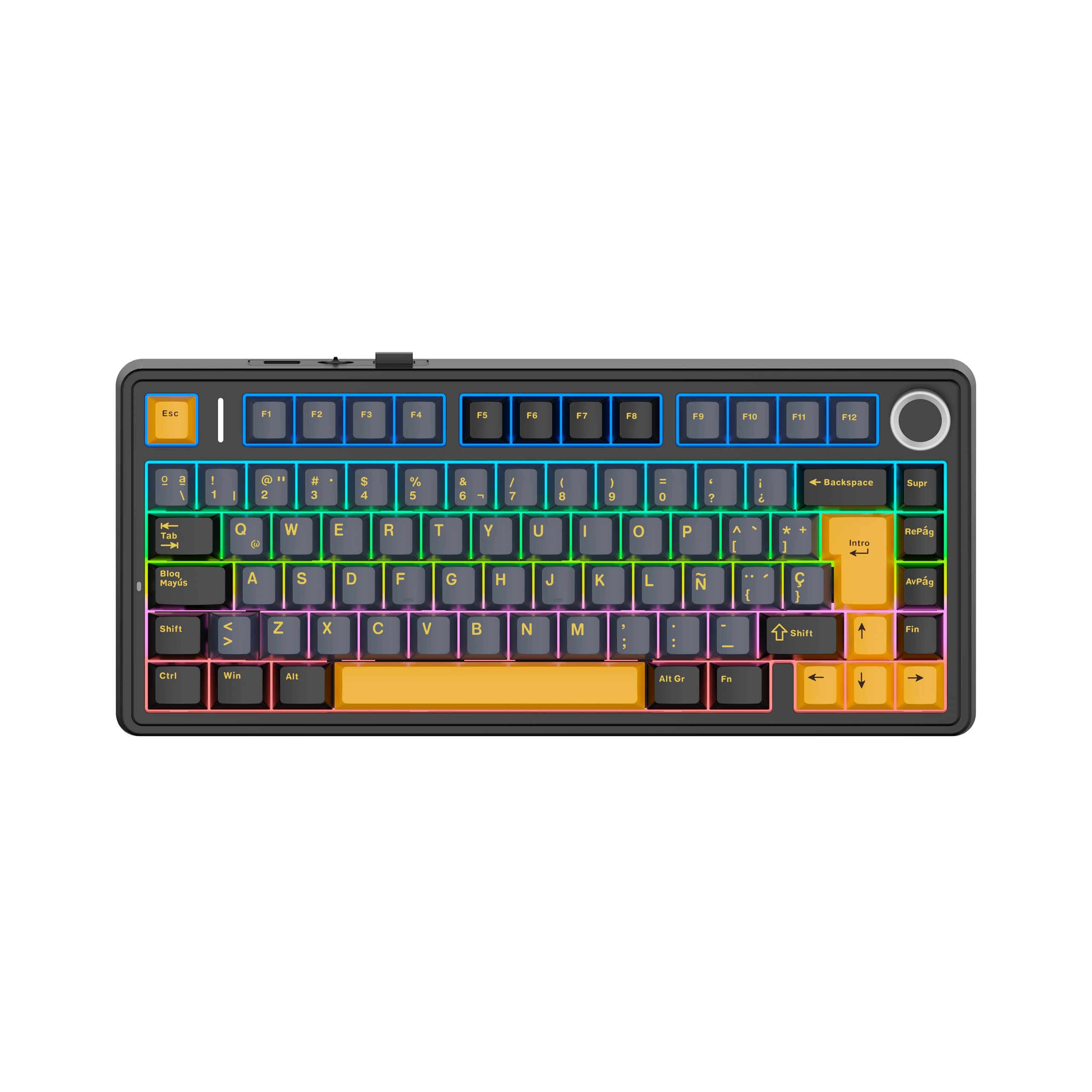 EPOMAKER Aula F75 ISO-ES Teclado Mecánico Inalámbrico para Gaming, 75% Distribución Española con Perilla, Gasket Cremoso, Amortiguación de Sonido, RGB, Hot-Swap, Bluetooth/2.4Ghz (Negro Cool)