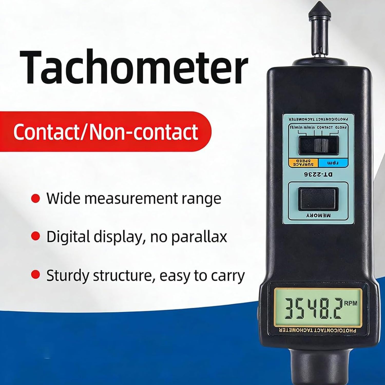 Digitaler Drehzahlmesser, Digitaler 2 in 1 Drehzahlmesser, mit 3 Sonden, zur Messung der Linearen Geschwindigkeit, Hochpräziser Testerzähler, für Ventilatoren, in der Papier, Kunststoff