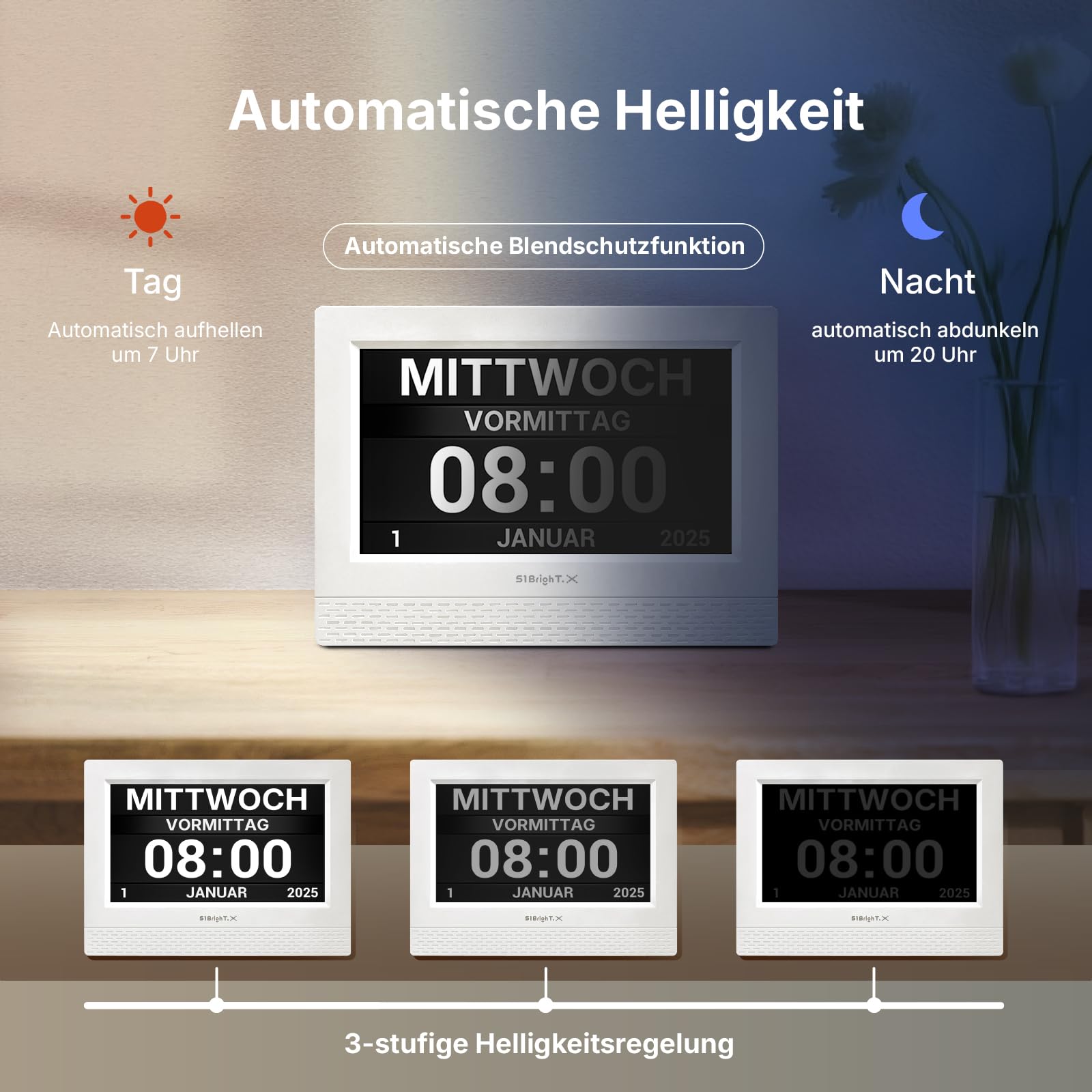 7 Zoll Digitale Kalenderuhr für Senioren mit Sprachansage