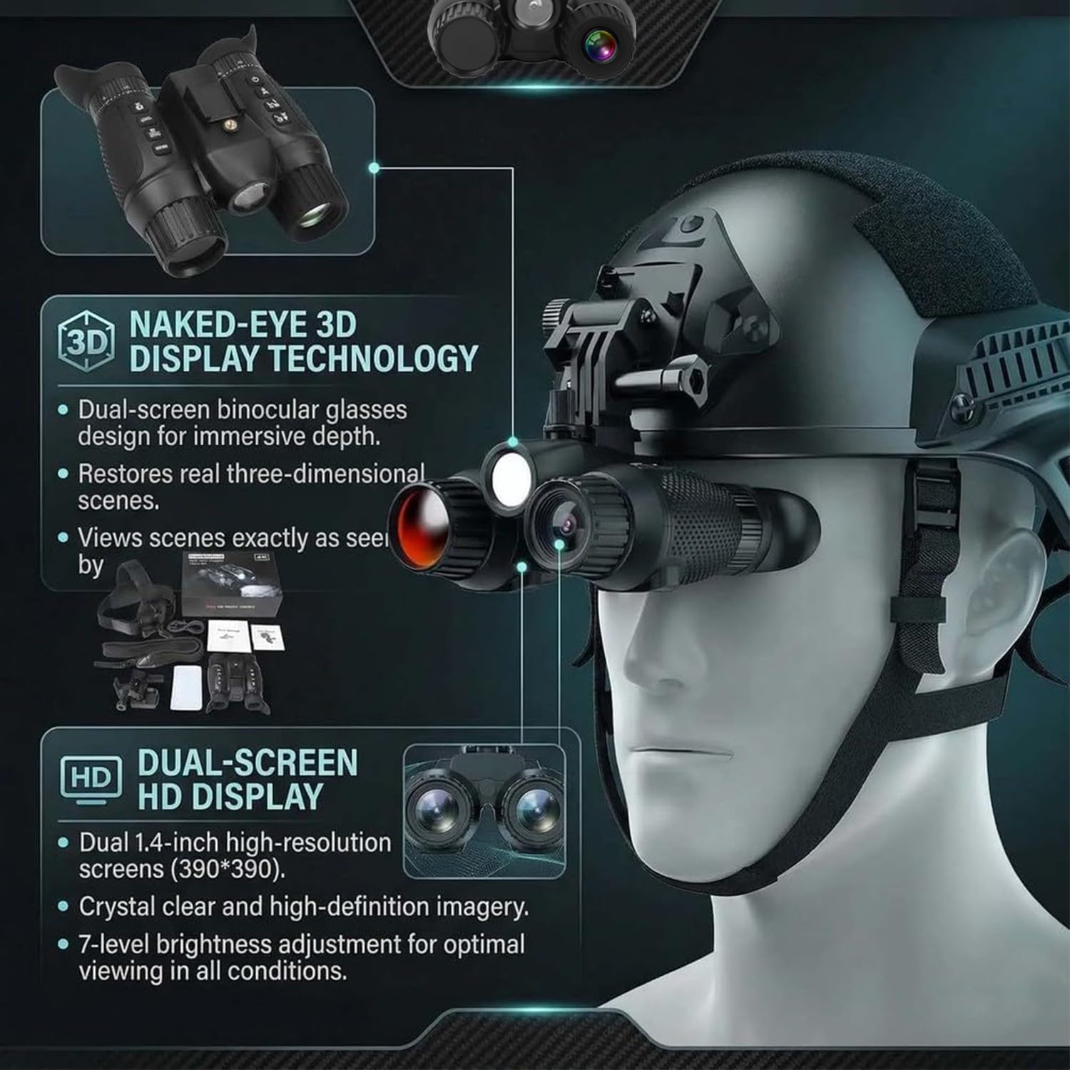 Nachtsichtgerät mit 3D-Vision-Effekt Infrarot Digital 8X Zoom 1640ft Sichtweite Nachtsichtbrille Jagdfernglas für Erwachsene & Jagdcamping Nachtsicht & Tag Militär Freihändiges NGV für Helm