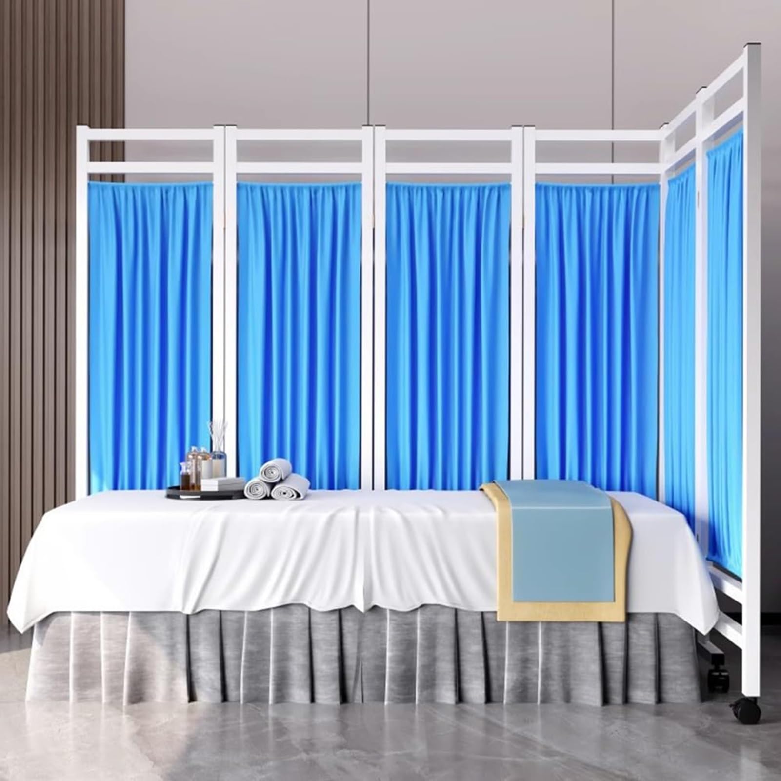 Paravento Pieghevole, divisorio Medico a 4 Pannelli con Ruote, Ideale per reparti, saloni di Bellezza, ambulatori, Porte autoportanti (Giallo)