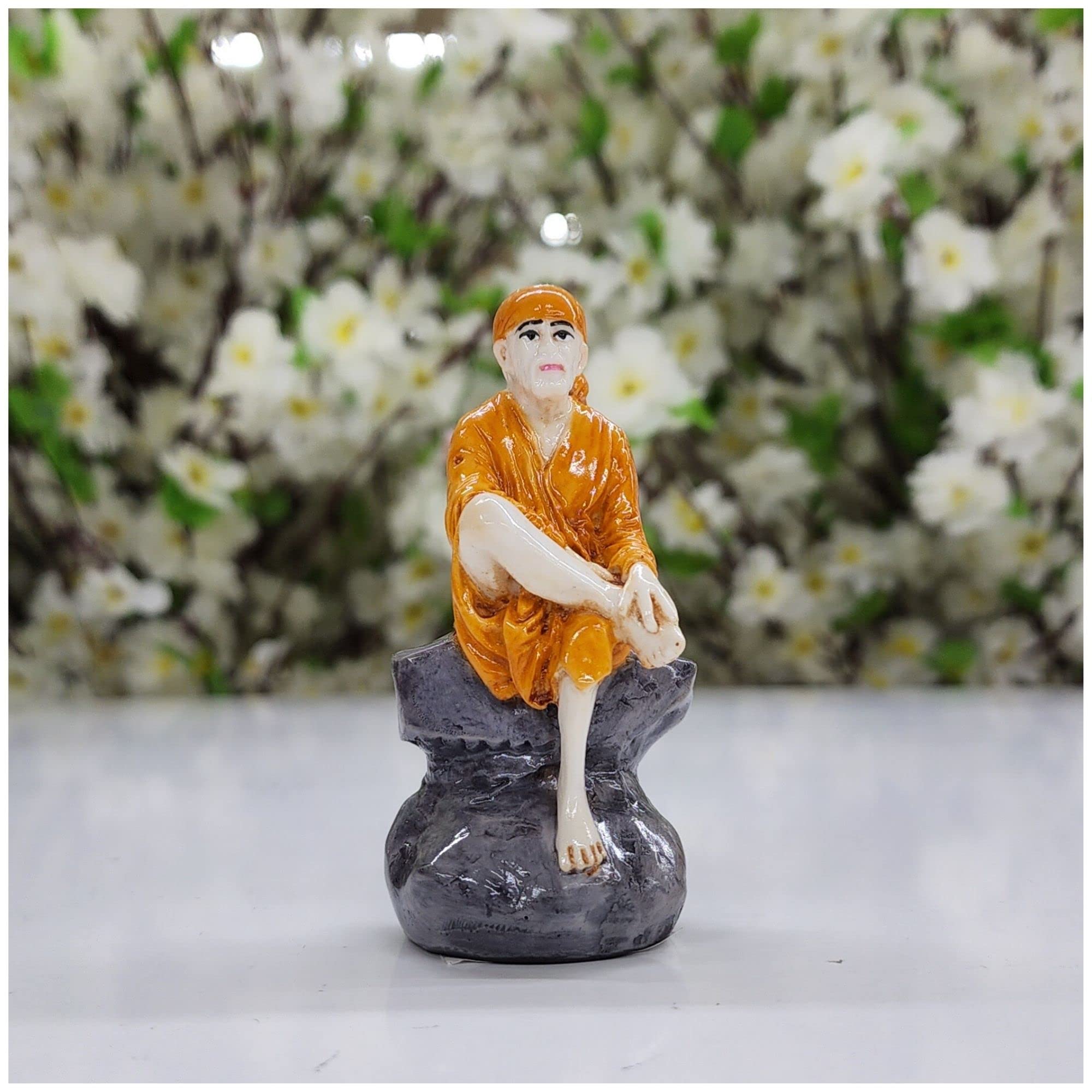 AtoZ India Cart Sai Baba Statue in Resin Shant Sai Nath Statue Sai Baba Sculpture Believer of All Religions Sai Baba Figurine Shirdi Sai Baba Idol Handcrafted God Murti Indian Pooja Mandir Statue