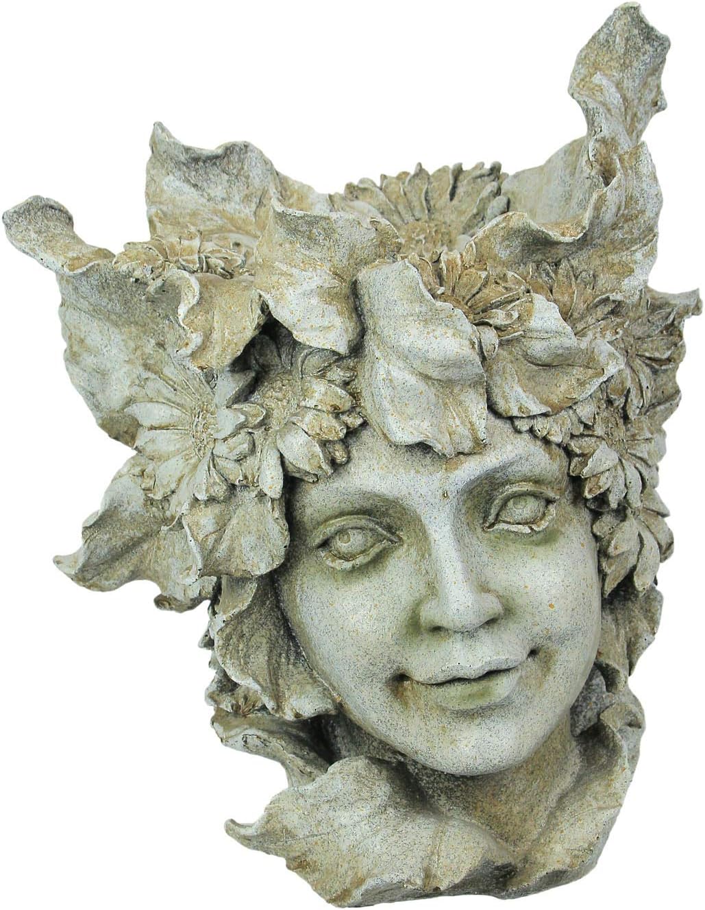 Napco Imports Antiqued White Forest Fairy Head Indoor/Outdoor Planter Pot 15 Inches High