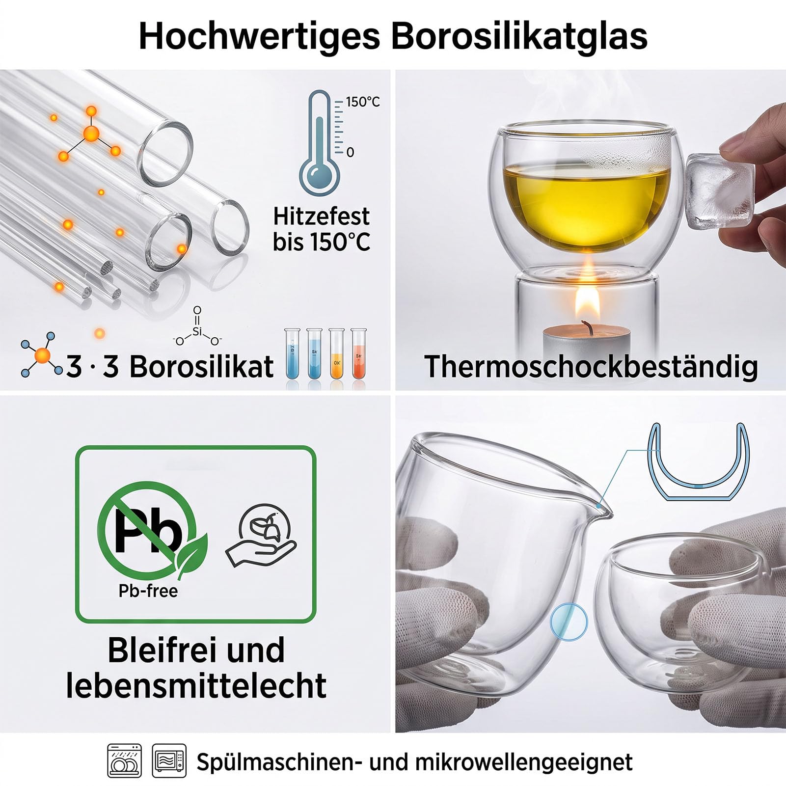 Generisch Doppelwandige Trinkgläser aus Borosilikatglas (450, Milliliter)