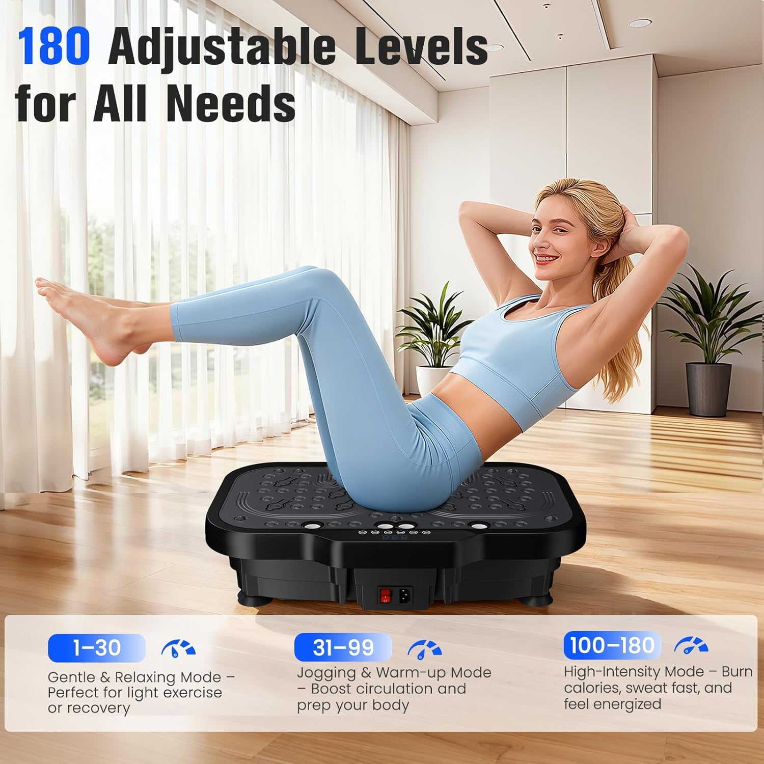 2026 Verbesserte Vibrationsplatte mit Zwei Motoren für Gewichtsabnahme, Ganzkörpertraining und Muskelaufbau, Vibration Plate mit 180 Stufen und 5 Modi, mit Bluetooth Maximalgewicht 150 kg