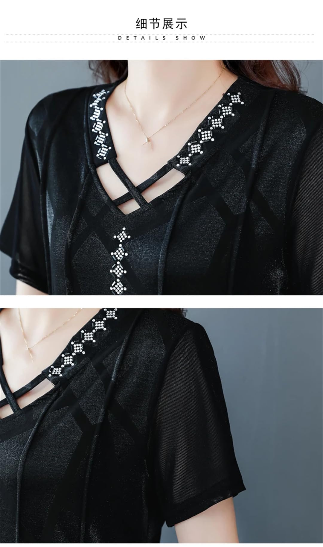 Camicia estiva da donna con scollo a V, in chiffon, con pannello allentato