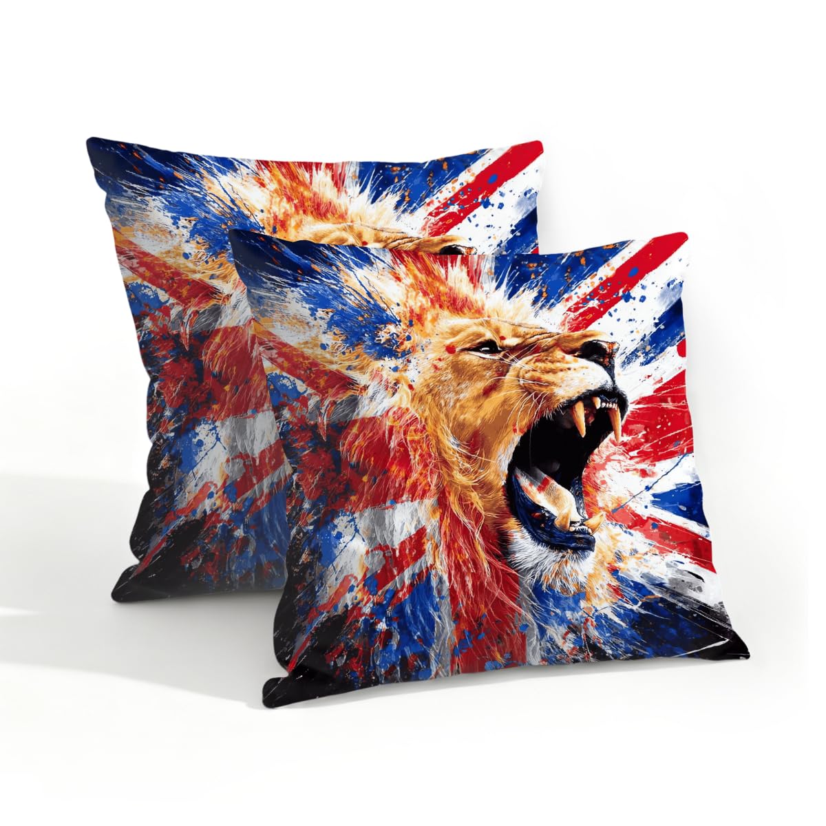 Outdoor Pillow Covers Waterproof Pillowcases 18x18in Set of 2 U.k. Flag Roaring Lion Art Decorative Throw Cushion Case for Couch Sofa Garden Patio Furniture