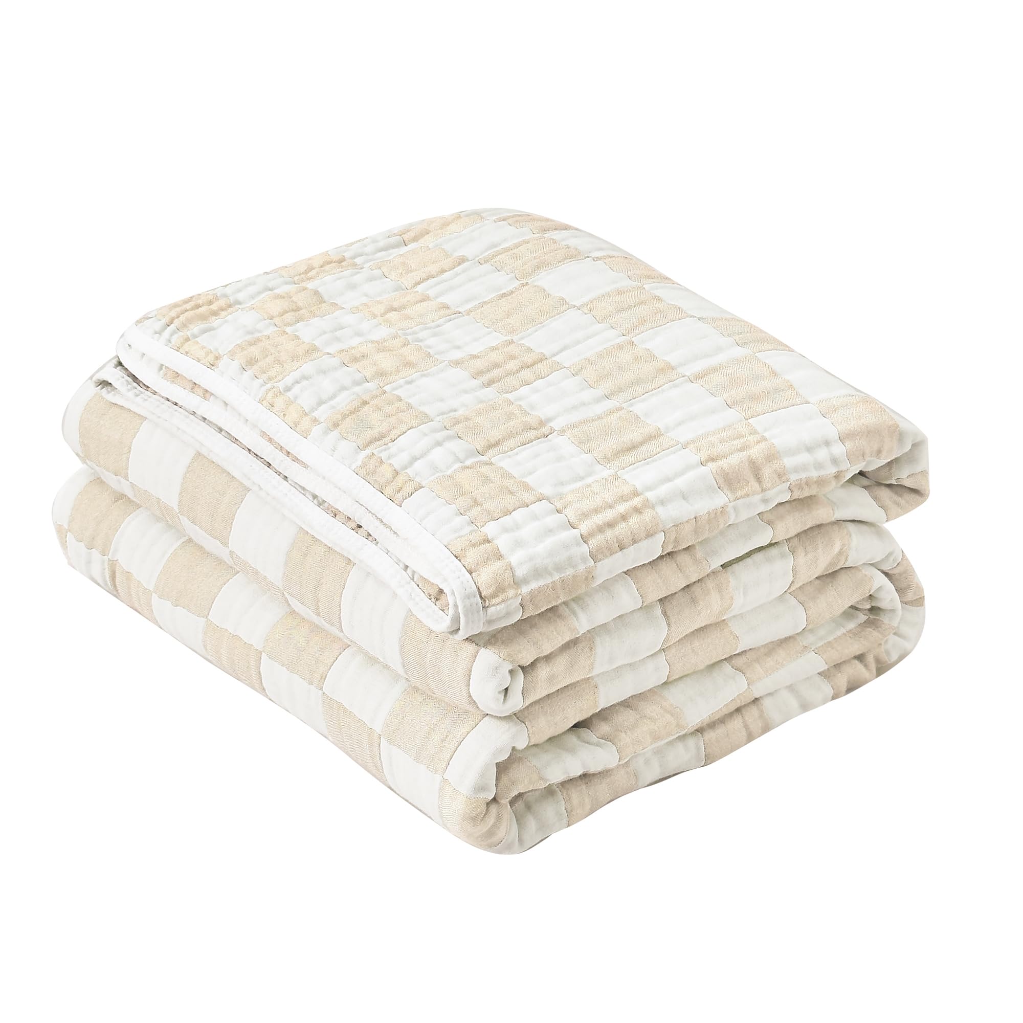 SANACYNA Muslin Blankets 100% Cotton 6-Layer Gauze Cream Cooling Blanket Lightweight Soft and Breathable Swaddle Blanket for Sofa Bed Both Sides (Cream, Baby 30