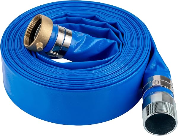 2 x 50 Heavy Duty Discharge Hose with NPT Pin Lug and Nipple Fittings, Reinforced BLue PVC Pool Backwash Hose, Connect T