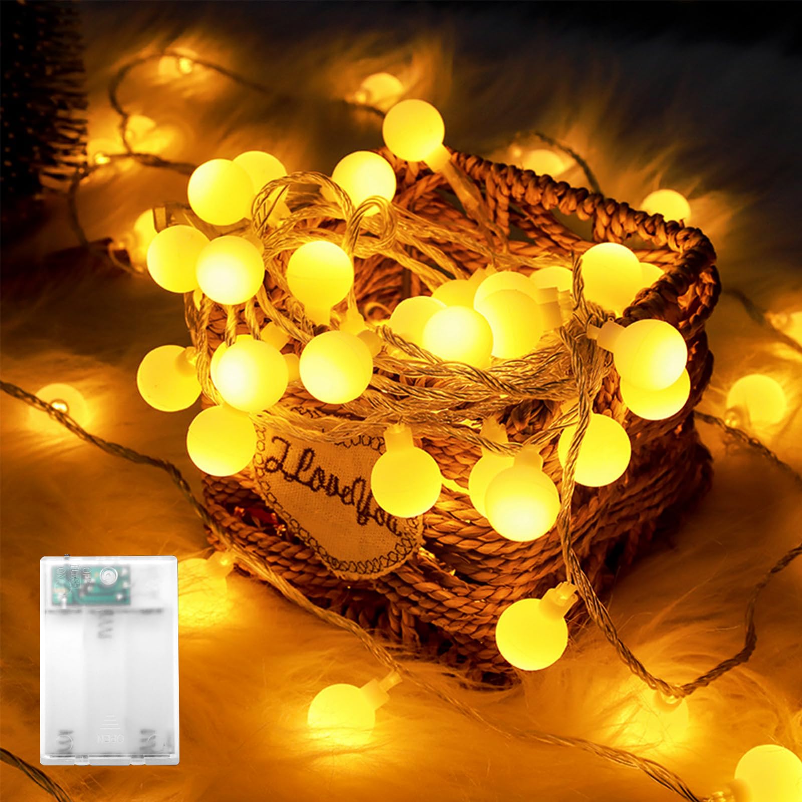 ENLACE Lichterkette Kugeln, 6M 40 LED Kugel Lichterkette Batteriebetriebene, 2,4cm Kugeldurchmesser, Warmweiß Globe Lichterketten für Schlafzimmer, Balkon, Hochzeit, Party, Weihnachten Deko