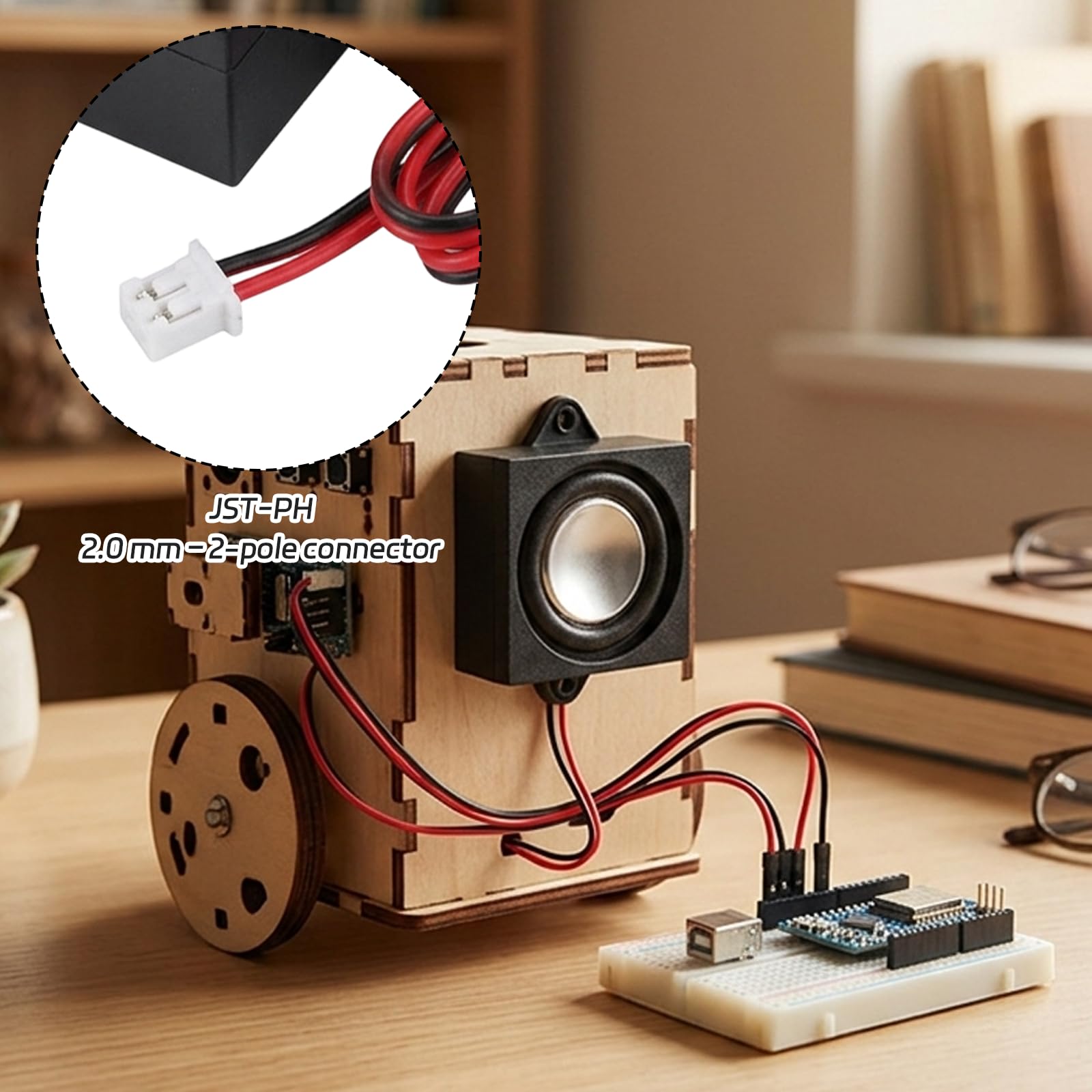 Lot de 2 Mini Haut Parleur 3W 4 ohm avec câble 400 mm et connecteur 2.0 2P, Haut-Parleur Compact pour projets électroniques et Remplacement Audio