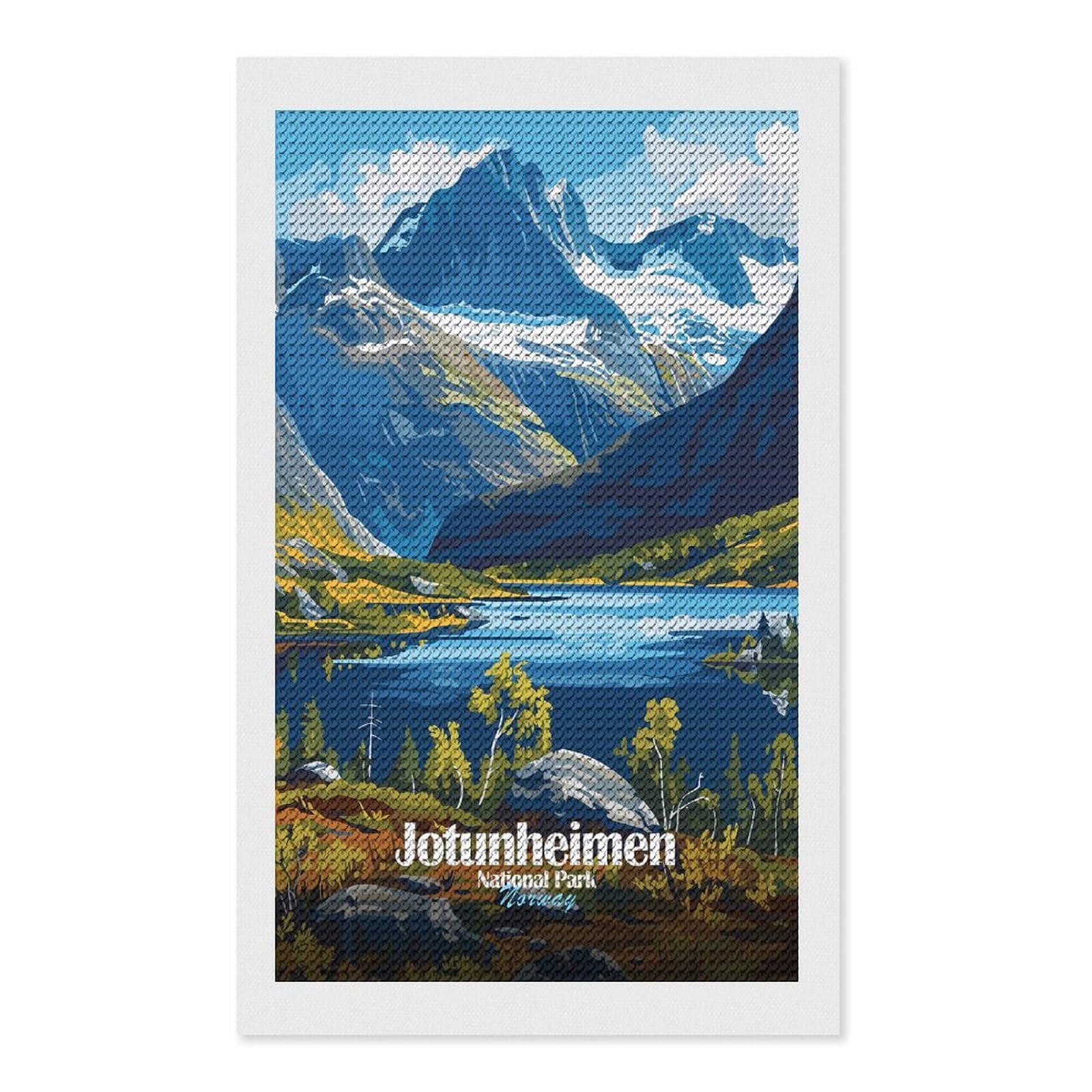 Junmoney Jotunheimen National Park, Norway Diamond Painting Set 12"x20", Neat Printed Canvas, with Tool Kit, Bedroom Decor, Gift Idea, Complete Accessories