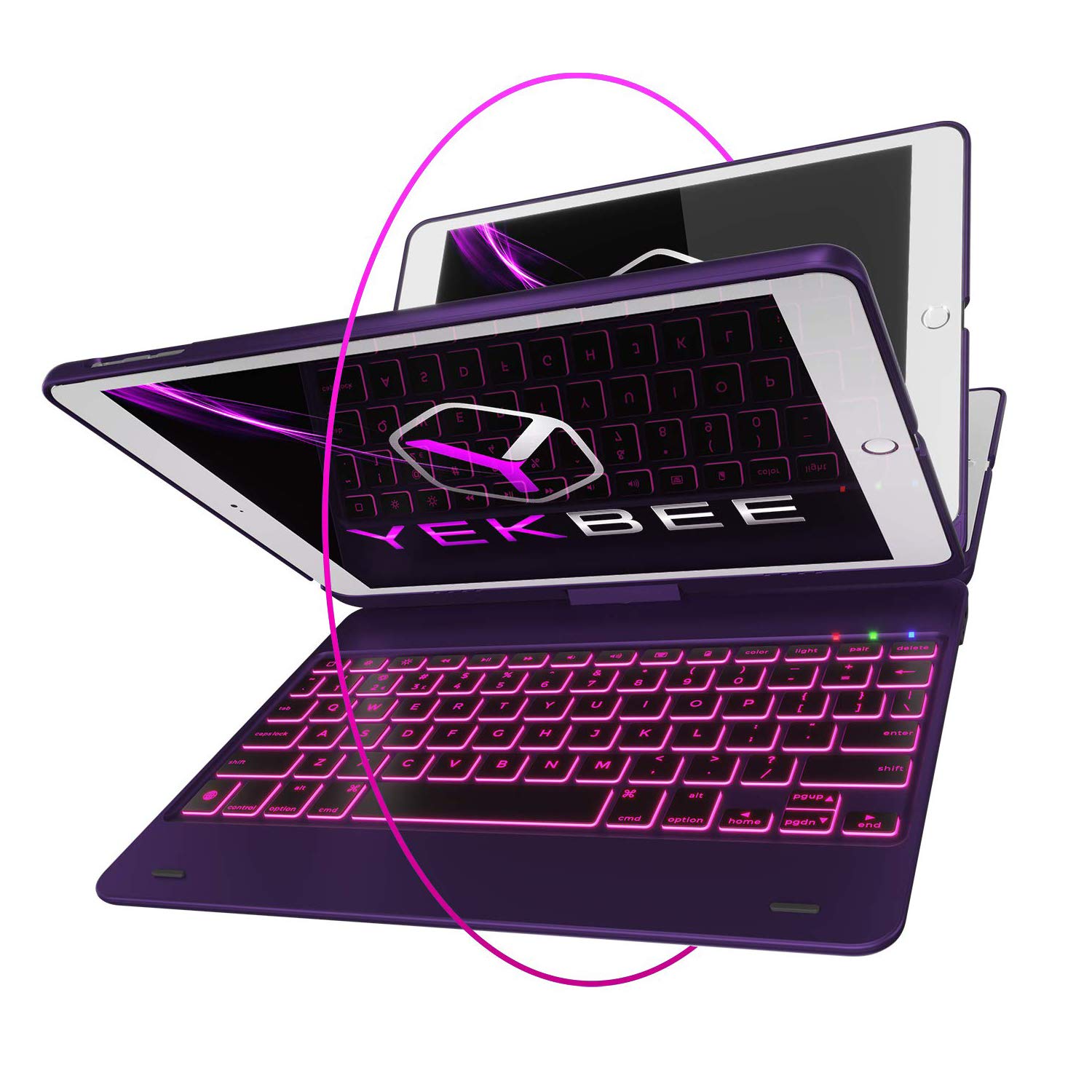 iPad Keyboard Case for iPad 2018 (6th Gen) - iPad 2017 (5th Gen) - iPad Pro 9.7 - iPad Air 2 & 1 - Thin & Light - 360 Rotatable - Wireless/BT - Backlit 10 Color - iPad Case with Keyboard (Violet)