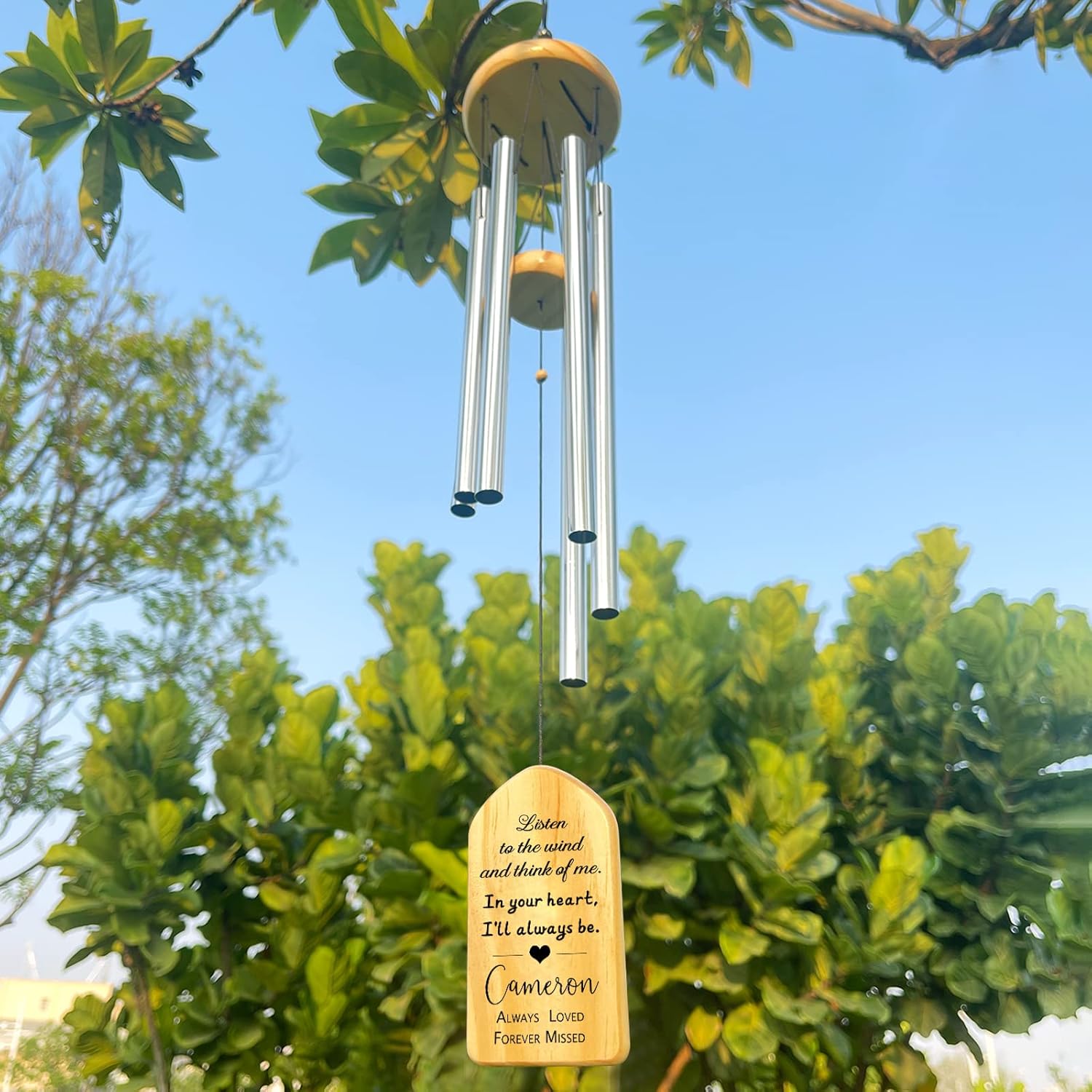 Memorial Wind Chimes, Remembrance Gifts for Loss of Loved Ones, Personalized Wind Chimes with Name & Date, Weather Resistant Aluminum, Elegant Design, 25.6 Inches
