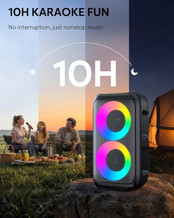 Karaoke Machine, Portable Bluetooth Speaker with 2 Wireless Karaoke Microphones, 2x10W Karaoke for Adults Kids with Upgraded Subwoofer, PA System, Support TWS/TF/USB/AUX, Party