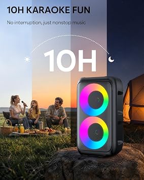 Karaoke Machine, Portable Bluetooth Speaker with 2 Wireless Karaoke Microphones, 2x10W Karaoke for Adults Kids with Upgraded Subwoofer, PA System, Support TWS/TF/USB/AUX, Party