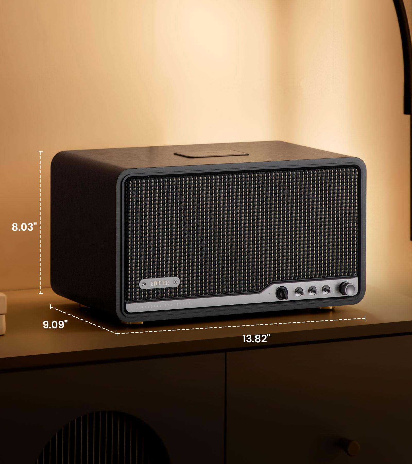 Edifier S300 Altoparlante Retro da Tavolo, Audio Hi-Res Cablato e Wireless, Potenza 80W (RMS), Bluetooth 5.4 Multi-punto, WiFi Multi-stanza (AirPlay 2), Ingressi AUX e USB-C, Noce Nero