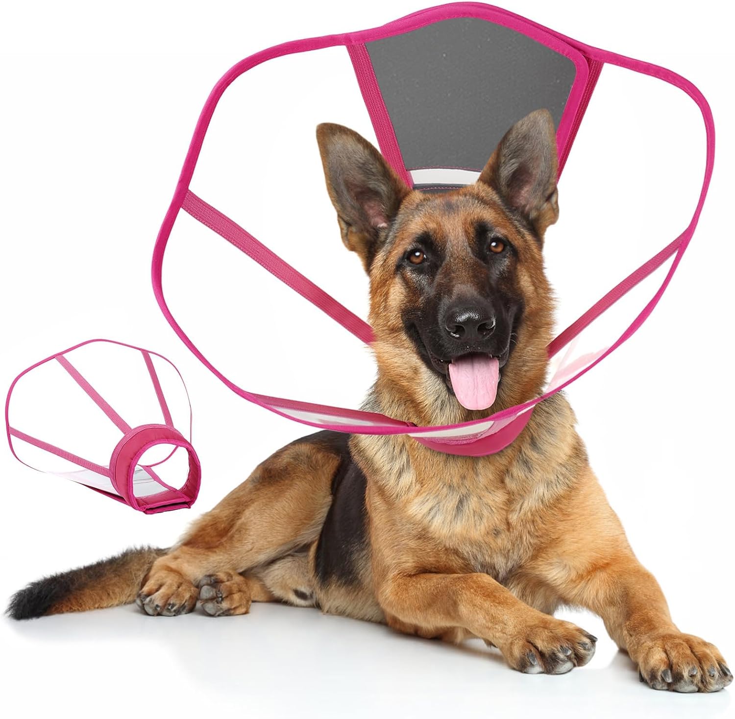 Clear Dog Cone, Elizabethan Collar for Dogs to Stop Licking, Plastic Pet E-Collar Alternative After Surgery, Adjustable Dog Recovery Cone for Wound Healing