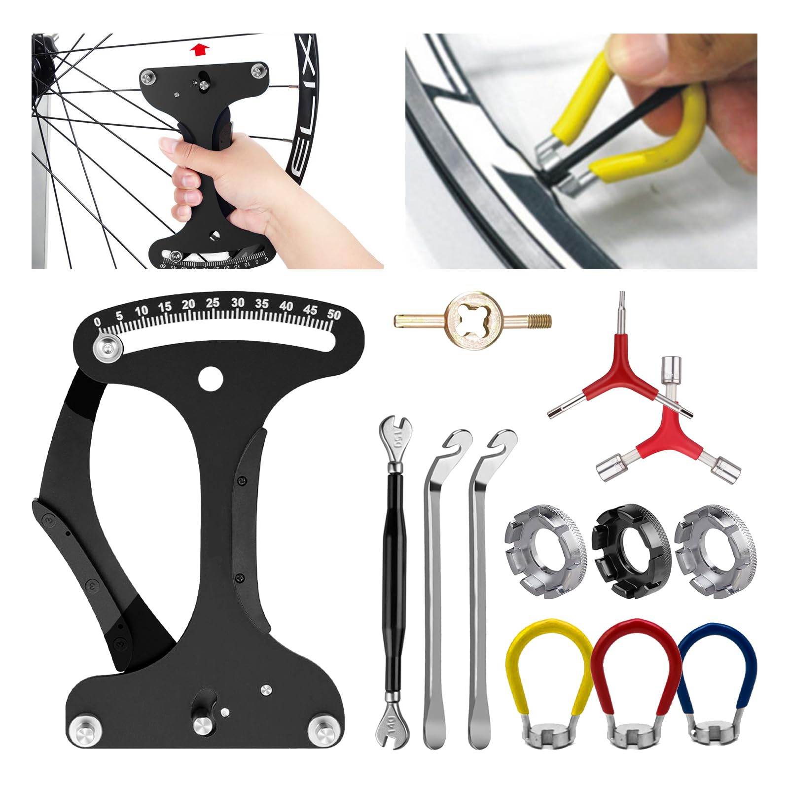 12 Stück/Pk Fahrrad Speichenspannmesser Schraubenschlüssel Reparatur Werkzeug Set Fahrrad Speichenverstellung Fahrradschlüssel Aluminiumlegierung Rad Reparaturwerkzeug mit Ventilschlüssel /